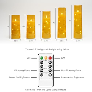 Vela LED Electrónica de Acrílico con Llama 3D Intermitente, Funciona con Batería, con Cadena de Luces y Temporizador Remoto para Decoración del Hogar - Product Image 3