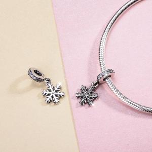 Plata de Ley 925 pulsera de encantos de plata copo de nieve pendientes colgante del encanto de la joyería de DIY - Product Image 3