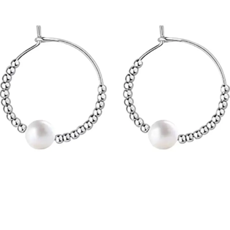 S925 Sterling Silber Perlen Kreis Ohrringe Damen Perlens chmuck Round Hoop Ohrring für Damen Modeschmuck Ohrringe