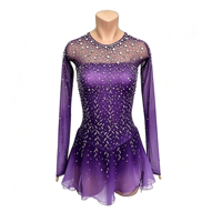 Robe de patinage artistique violet foncé, manches longues, dos découpé en maille, jupe en mousseline ornée de strass, personnalisable pour enfants, adolescents et adultes, OEM