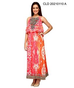 Compra elegantes vestidos largos casuales para mujer, trajes de verano de moda con patrones bordados para uso de fin de semana y viajes - Product Image 3