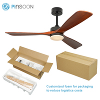 Ventilateur de plafond moderne du milieu du siècle de 52 pouces avec kit d'éclairage LED 20W, pales en bois véritable, finition noyer mat, télécommande