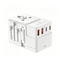 Foxcan Grosir Adaptor Perjalanan Universal GaN 70W 3USB-C+2USB-A dengan Port Tipe-C & USB untuk Laptop