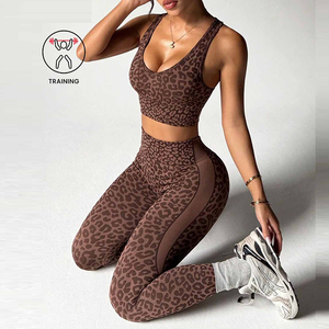 Conjunto Deportivo Seamless con Estampado de Leopardo para <span class=keywords><strong>Mujer</strong></span>, Leggings de Cintura Alta con Efecto Push-Up, Sujetador Deportivo con Espalda Cruzada, Ropa Deportiva, Conjunto de Yoga - Product Image 3