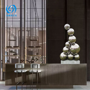 Sculpture de boule en acier inoxydable Jihe, décor abstrait géométrique irrégulier pour table, hôtel, hall, club-house, entrée. - Product Image 3