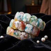 Gelang Batu Agate Bunga Alami Berkualitas Tinggi Warna Hijau, Hitam, dan Pink, Dipoles, Tema Cinta, Seni Kerajinan Kelas Atas untuk Dijual