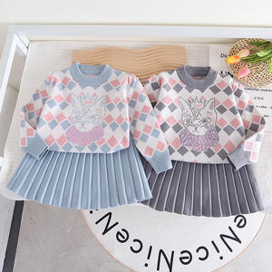 Tête de tigre mignon tricoté deux pièces Cardigan <span class=keywords><strong>pull</strong></span> <span class=keywords><strong>jupe</strong></span> pour filles et enfants vêtements d'hiver décontractés - Product Image 1
