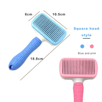Sikat Anjing Kucing Self Cleaning Slicker Brush, Sikat Jarum Retractable Kepala Persegi, Penghilang Bulu, Perawatan Bulu Rontok
