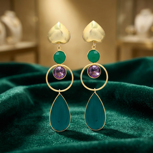 Pendiente colgante de piedras preciosas de ónix verde y amatista con pendiente de corazón - Product Image 3