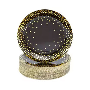Hot Selling Modern Style 7 Inch Disposable Quality Black Gold Paper <b>Plates</b> for Parties Cake Desserts Tableware Decorations - Product Image 1
