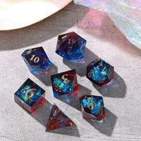 Ensemble de dés DND irisés rouge et bleu, 7 pièces, dés polyédriques en résine à bords tranchants avec des chiffres dorés pour les jeux de rôle sur table Dungeons and Dragons