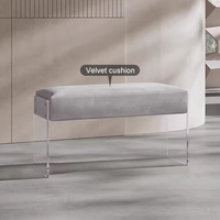 Zeitgenössische moderne Luxus Wohnzimmer Schlafzimmer möbel Transparente Acryl Hocker Samt Osmanische Stühle Bett Ende Bank Sitz Hotel