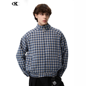 <span class=keywords><strong>Veste</strong></span> <span class=keywords><strong>Harrington</strong></span> réversible à carreaux et unie 11KN, col montant, fermeture éclair, manteau décontracté, vêtement d'extérieur personnalisé à porter des deux côtés, vente en gros d'usine - Product Image 2