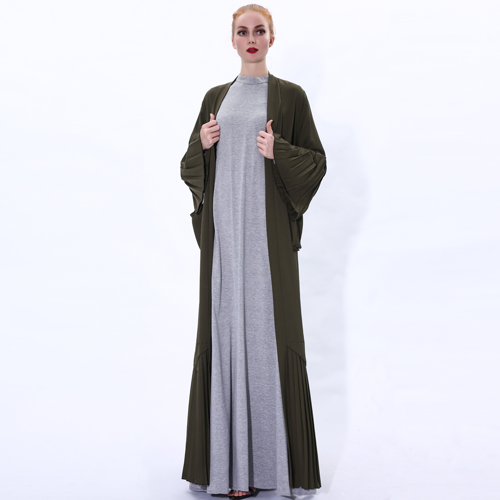 Muslim Women Abaya Dress Long Sleeve Robe Cardigan with belt Design Trumpet pleated Sleeve Lady Long Sleeve Maxi Dress 91225