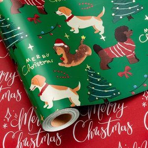 Burymento Christmas Wrapping <b>Paper</b> Green Dog Design 17 In X 32.8 Ft Reversible Gift <b>Wrap</b> For Holiday Craft - Product Image 1