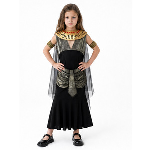 Costume de Cléopâtre égyptienne pour filles de 8 à 13 ans, robe de jeu de rôle pour fête d'Halloween avec col et cape - Product Image 2