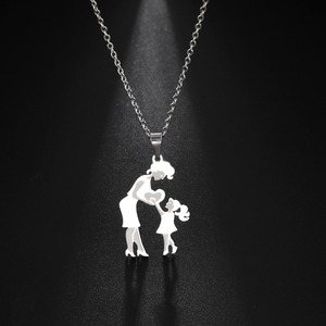 Chapado en oro Vintage mamá y niños <span class=keywords><strong>familia</strong></span> <span class=keywords><strong>amor</strong></span> Acero inoxidable corazón colgante collar para el día de <span class=keywords><strong>la</strong></span> Madre Regalos - Product Image 2