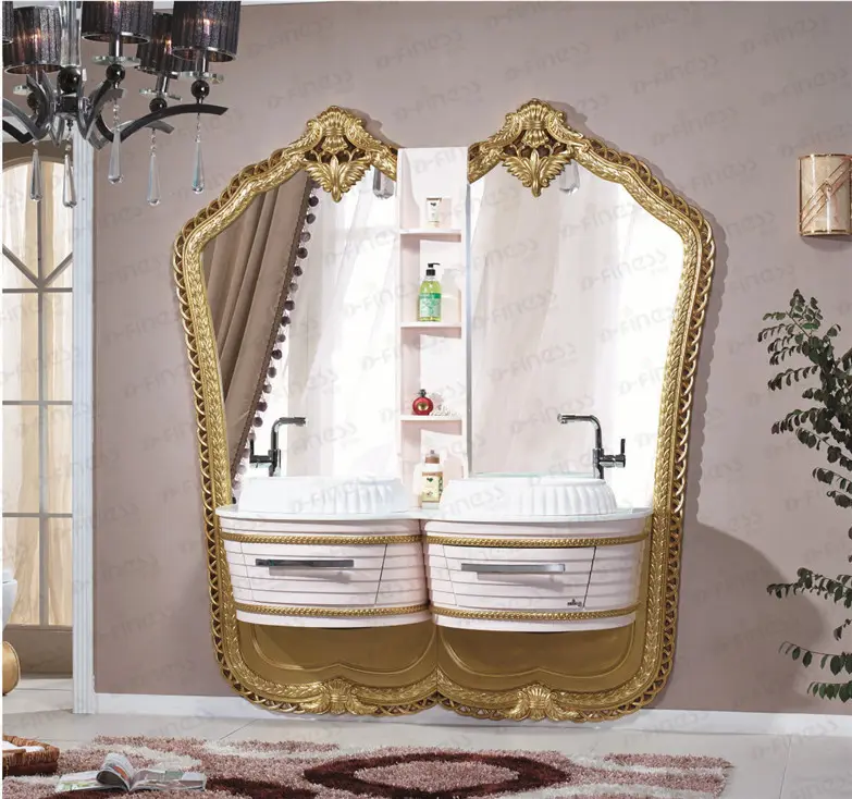 Clássico de ouro de luxo árabe dupla pia do banheiro vaidade do banheiro mobiliário de design