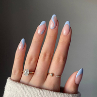 Lot de 24 faux ongles en ABS Laisense, design amande, style français simple, couvrance totale, à presser, longueur moyenne/longue, avec colle à ongles 3D