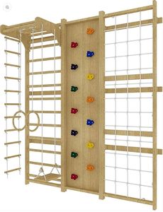Tobogán de madera Muro de escalada en roca-para dormitorio y uso escolar Gimnasio sueco 5 en 1 para niños con <span class=keywords><strong>escalera</strong></span> de cuerda oscilante para interiores - Product Image 5