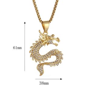 Collar con colgante de dragón, acero inoxidable, con engaste pavé, unisex, regalo, joyería - Product Image 5