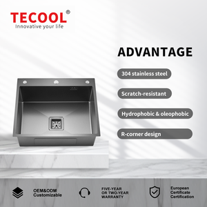 纳米表面定制台面安装单槽转角设计SS304不锈钢厨房水槽 - Product Image 3