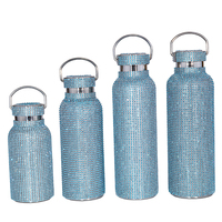 Bouteille d'eau thermique en acier inoxydable avec paillettes de diamants brillants et strass, avec cordon, rechargeable, grande capacité, portable