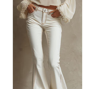 Jeans évasés pour femmes personnalisés, ourlet <span class=keywords><strong>effiloché</strong></span> <span class=keywords><strong>blanc</strong></span>, jeans évasés taille basse pour femmes - Product Image 3