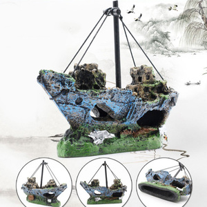 1 unidad de decoración retro para acuario, paisaje de barco hundido, cueva hueca, estatuas de barco de resina, accesorios ornamentales para esconder el refugio de los peces - Product Image 4