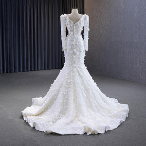 Jancember 231085 elegante cuello en V apliques flor sirena vestidos largos de boda - Product Image 5