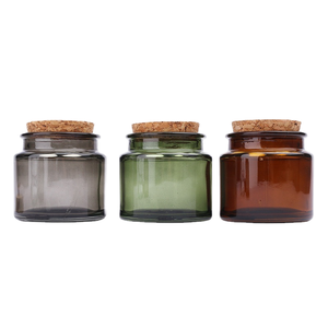 2026 Pot à bougie vide en verre transparent de 100 ml, rond, vert ambré, avec <span class=keywords><strong>bouchon</strong></span> en liège, pour bougies de soja - Product Image 4