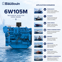 Moteur diesel marin Baudouin 6W105M 6,7L 136kW 185HP 2100 tr/min à injection mécanique, 6 cylindres, refroidi par eau, pour bateau de pêche