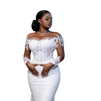 Gaun pengantin pernikahan Afrika bergaya putri duyung putih elegan, model satu bahu, desain baru mewah dengan ekor yang dapat dilepas, modern, dan berbunga.