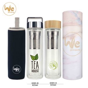 GS05-A 425ml 15oz Double Paroi Verre Tasse de Voyage avec Couvercle En Bambou <span class=keywords><strong>et</strong></span> <span class=keywords><strong>Infuseur</strong></span> À Thé pour la Désintoxication Café Fruits Boisson Au Lait - Product Image 2