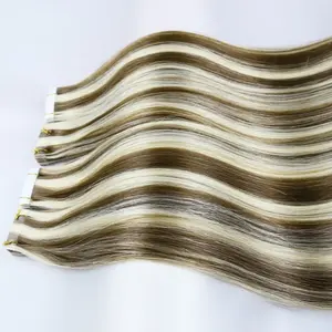 Schneller Versand Klavierfarbe 4 × 1 cm Kleber unsichtbares Band in Haarverlängerungen 100 % menschliches Remy-Haar für weiße Frauen
