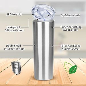 50Pack 20 Oz Straight Skinny Tumblers, Individually <b>white</b> <b>box</b> Stainless Steel Slim Skinny Tumbler Set Bulk Travel Tumbler - Product Image 6
