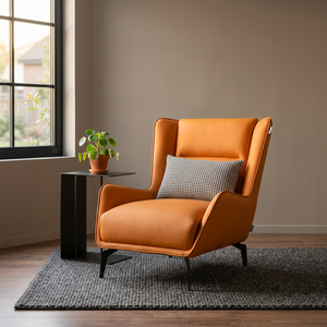 Sillón de Cuero Moderno, Respaldo Sólido, Giratorio, Estilo Mid-Century, Mueble para Sala de Estar - Product Image 3