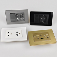 Prise murale USA BR EU avec double USB à charge rapide, cadre en verre, 6 broches, or, gris, noir, blanc, 2 prises