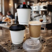 Gobelet à café jetable en papier écologique de qualité alimentaire à double paroi de 90 mm de diamètre, 3 oz, avec couvercle anti-fuite pour boissons glacées et jus