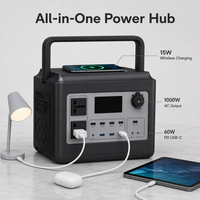 Station d'alimentation portable LiFePO4 1000W, générateur solaire extérieur avec chargeur sans fil 15W, onduleur MPPT pour le camping, les camping-cars et les situations d'urgence