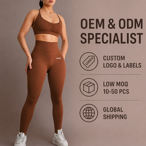 Women Premium Espresso Brown Seamless Yoga Set with Ruched V Neck Sports Bra and <b>Booty</b> Scrunch High Waist Sculpting <b>Leggings</b> - Product Image 4