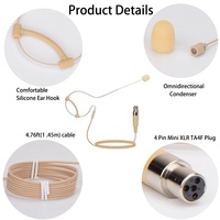 Microphone beige à fixation sur la tête, à une seule oreille - Léger, mini prise XLR TA4F 4 broches compatible avec le système sans fil Shure