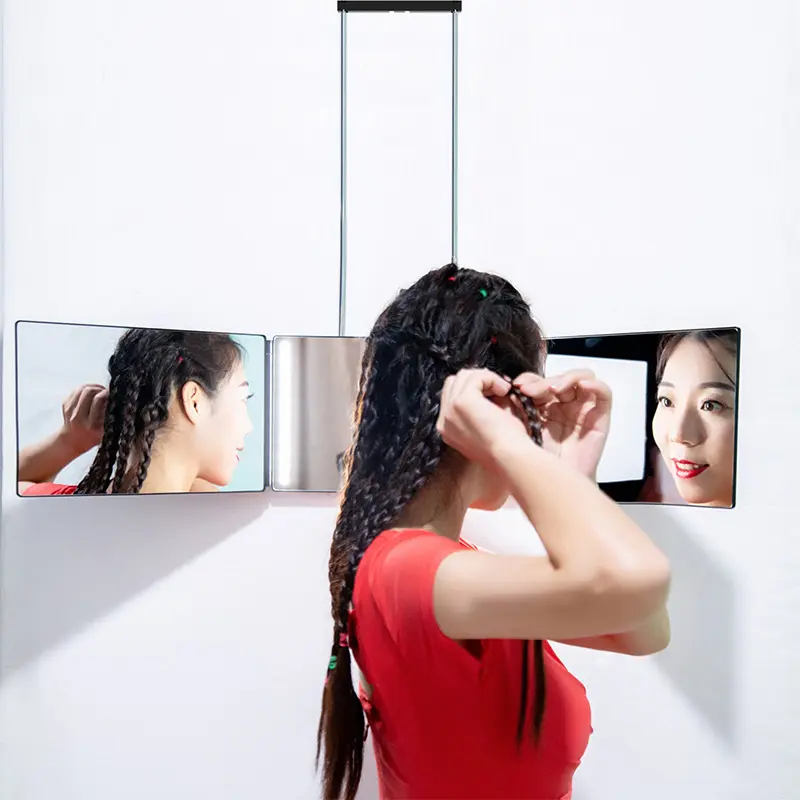 3 طريقة ميرور Trifold 360 درجة قص الشعر مرآة DIY حلاقة أداة الذاتي قص مع مصباح ليد مرآة ويحلق في المنزل