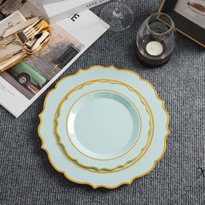 Platos <span class=keywords><strong>de</strong></span> plástico elegantes Xueli con diseño floral y borde estampado en oro, vajilla duradera inastillable para el hogar y la hostelería - Product Image 2