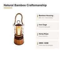 Lanterne de camping style vintage rechargeable en bambou naturel 200 lumens, lumière chaude hybride à intensité variable, nouveau guide lumineux pour tente d'extérieur