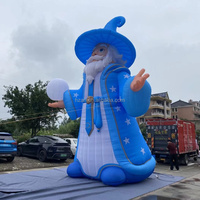 Mascotte gonflable géante personnalisée de personnage de dessin animé, Sorcier bleu étoilé, Vieil homme magicien avec boule de cristal pour décoration à thème Halloween