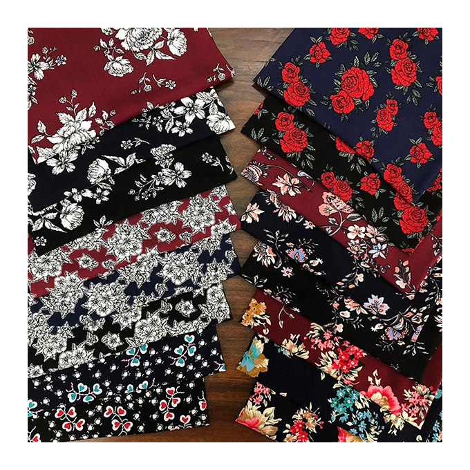 Вискозная ткань с принтом Challis для платья, оптовая продажа, обычная плетеная легкая женская рубашка из вискозы с цветочным принтом