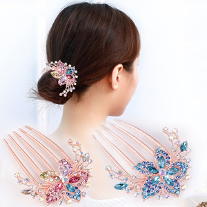 En gros, Pince à cheveux peigne à cinq dents en alliage incrustée de diamants, motif fleur colorée, élégante pour <span class=keywords><strong>chignon</strong></span> femme - Product Image 1