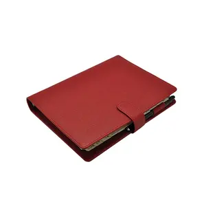 สมุดบันทึกห่วงหนังสีแดง2025 A5สมุดนัดหมายกระดาษรีไซเคิล80gsm และสมุดโน้ตวาระพร้อมวงเวียน