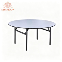 Table ronde pliable d'extérieur en PVC blanc avec structure métallique pour mariage, fête ou banquet